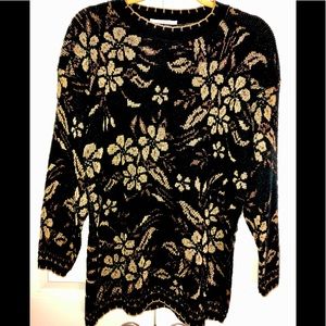 Vintage Dana Scott Black/Gold Lurex Sweater Med